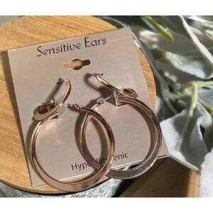 Sensitive Ears Earrings Rose Gold Tone Large Hoop Hypoallergenic NWT